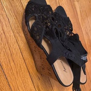 black lace wedges